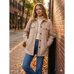 Zara Beige Button Down Shacket with Pockets Sz XS oversized Heavy Weight No Belt